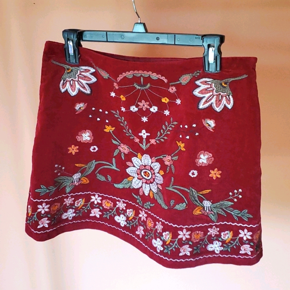 Altar'd State Embroidered corduroy mini skirt